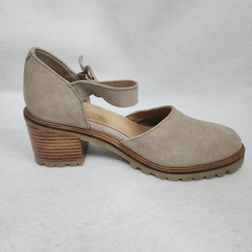 Seychelles Womens US 7.5 Lock and Key Mary Jane Beige Suede Block Heel Pumps